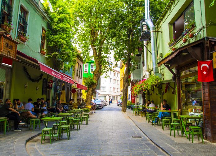 Istanbul, Turkey - September 01, 2019 : Kuzguncuk street view in Istanbul. Kuzguncuk is historical district of Istanbul.