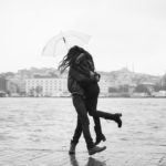 Romantic Couple with Umbrella in Istanbul